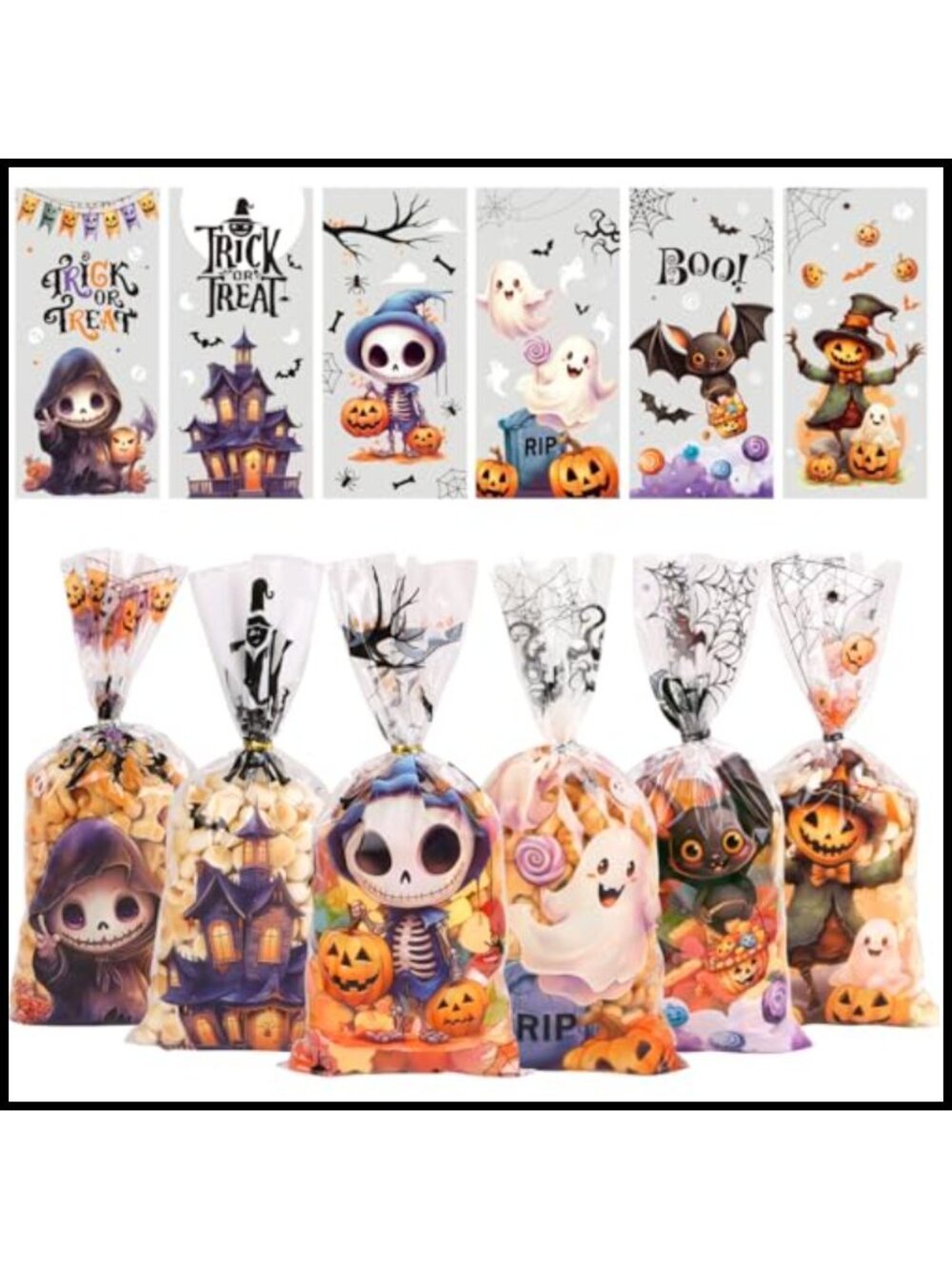 150pcs Halloween Cellophane Treat Bags with Ties Candy Gift Bags